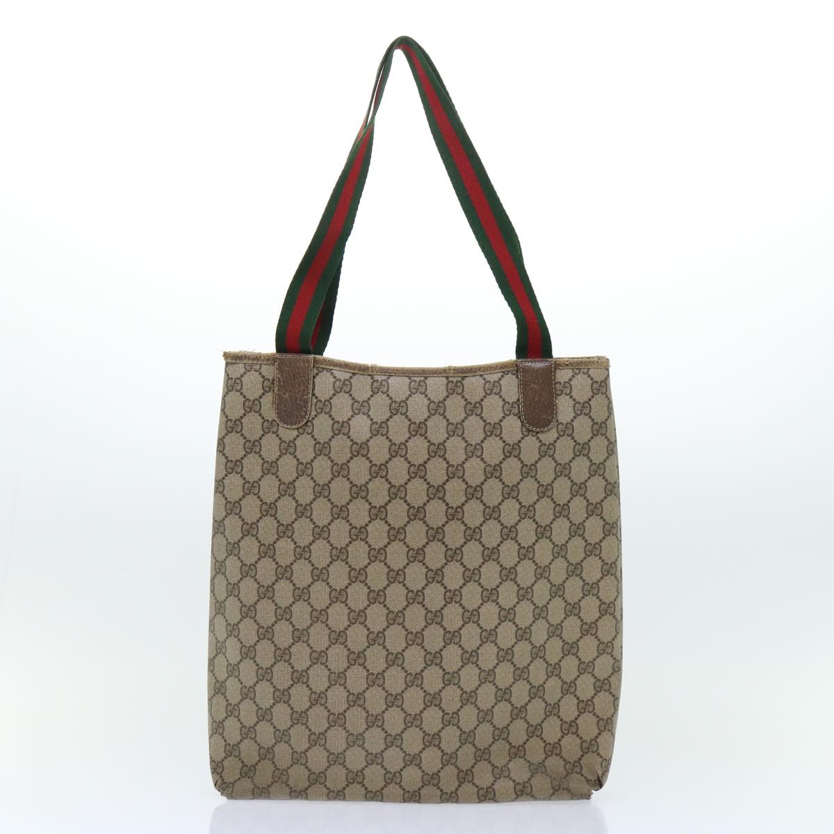 GUCCI GG Canvas Web Sherry Line Shoulder Bag PVC Leather 2Set Beige am4903