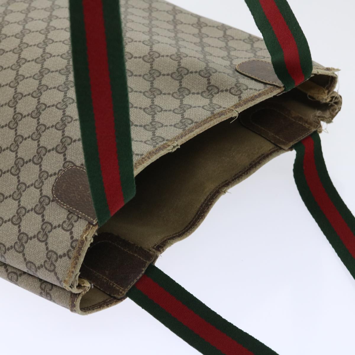 GUCCI GG Canvas Web Sherry Line Shoulder Bag PVC Leather 2Set Beige am4903