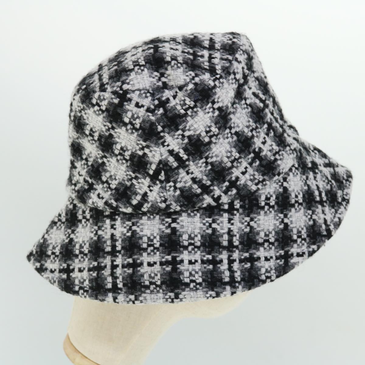 CHANEL COCO Mark Hat Wool S White Black CC am4943