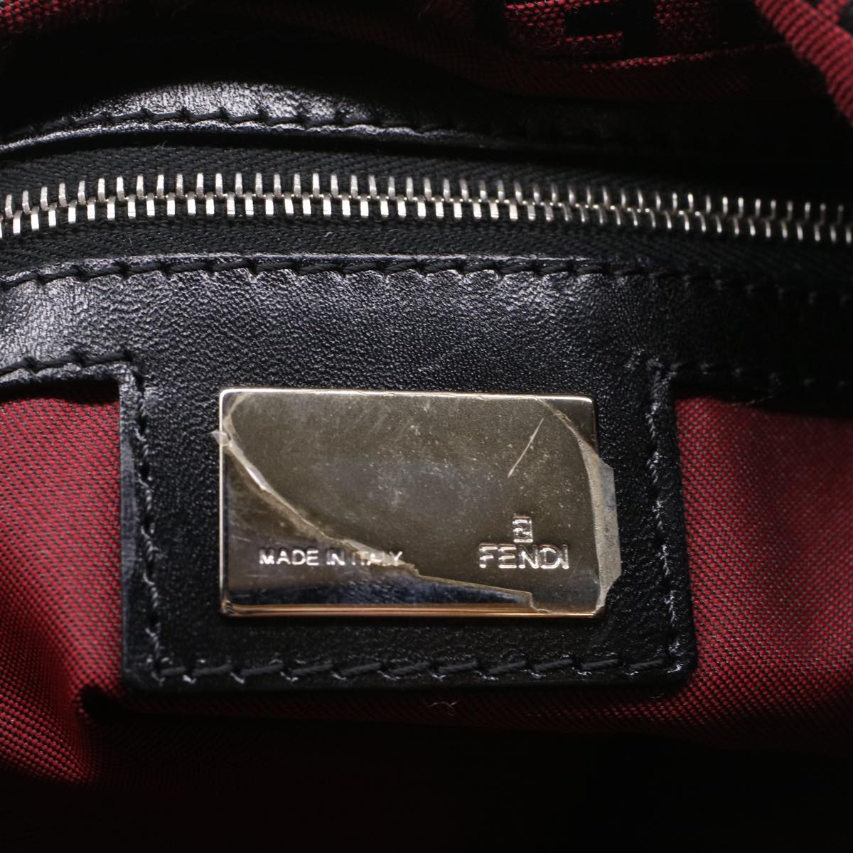 FENDI Zucchino Canvas Mamma Baguette Shoulder Bag Red am5029