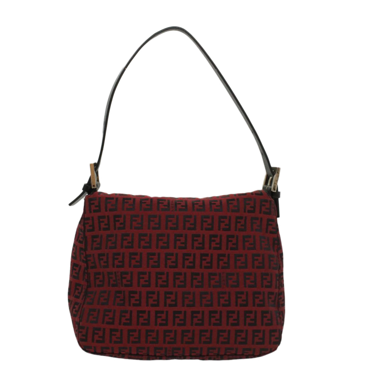 FENDI Zucchino Canvas Mamma Baguette Shoulder Bag Red am5029