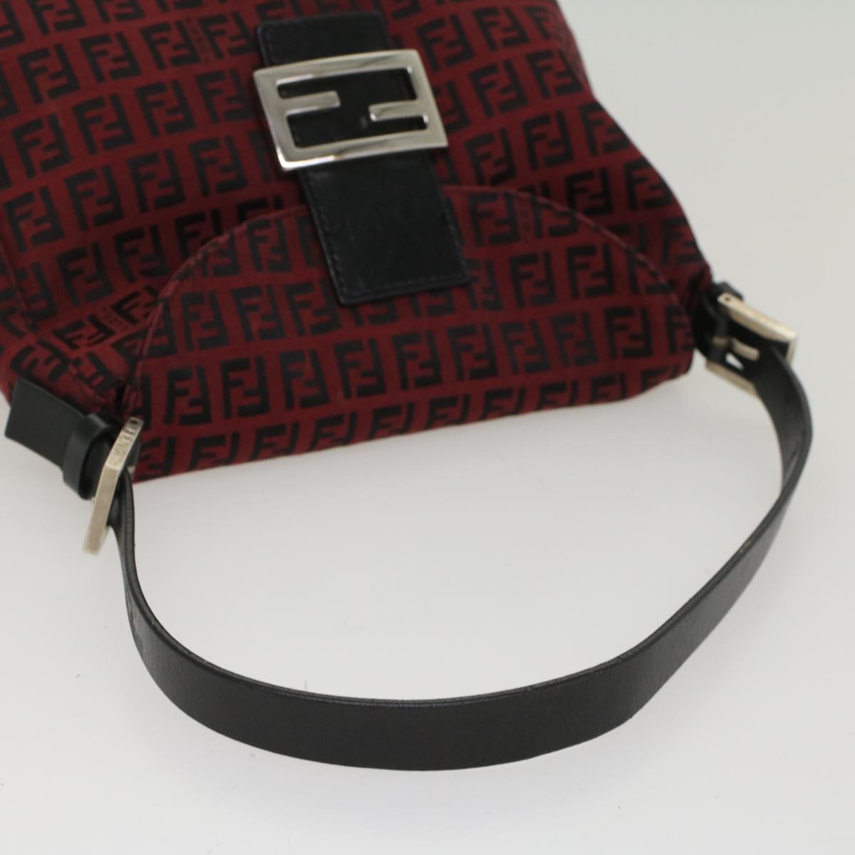 FENDI Zucchino Canvas Mamma Baguette Shoulder Bag Red am5029