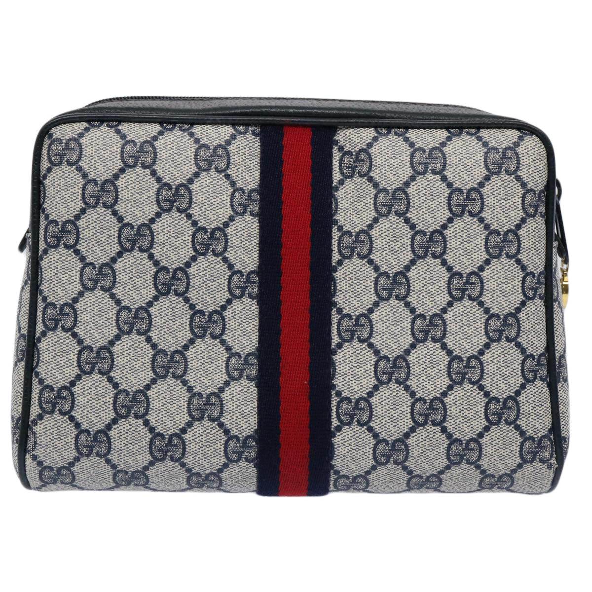 GUCCI GG Supreme Sherry Line Clutch Bag PVC Leather Red Navy 010 378 am5423