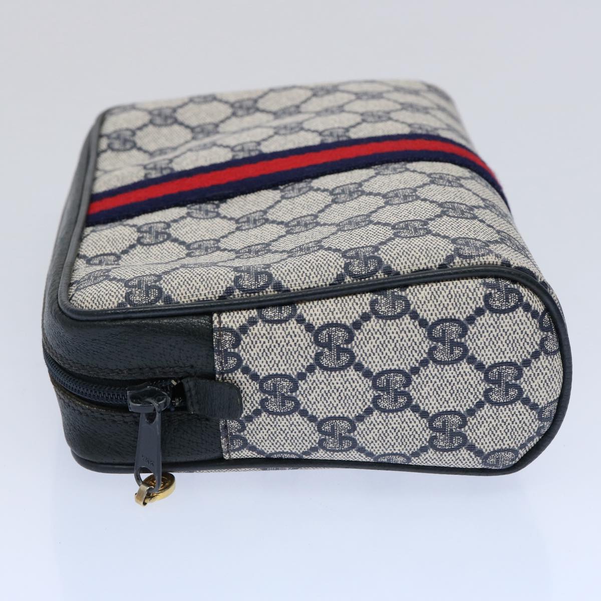 GUCCI GG Supreme Sherry Line Clutch Bag PVC Leather Red Navy 010 378 am5423