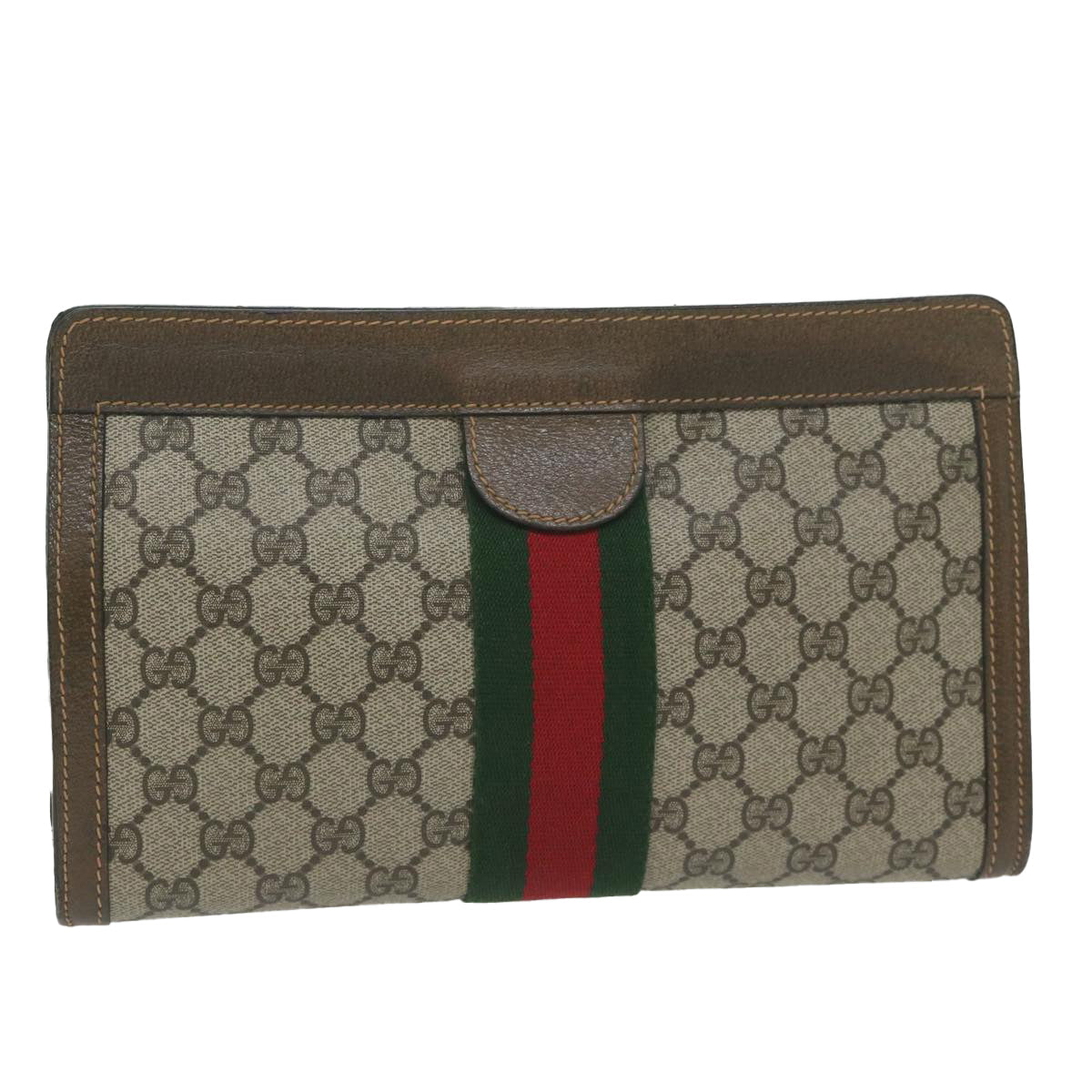 GUCCI GG Supreme Web Sherry Line Clutch Bag Beige Red 64 014 2125 28 am5424