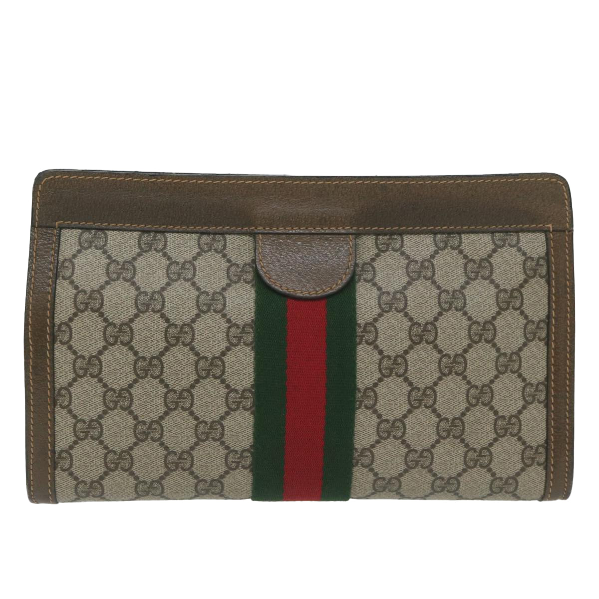 GUCCI GG Supreme Web Sherry Line Clutch Bag Beige Red 64 014 2125 28 am5424