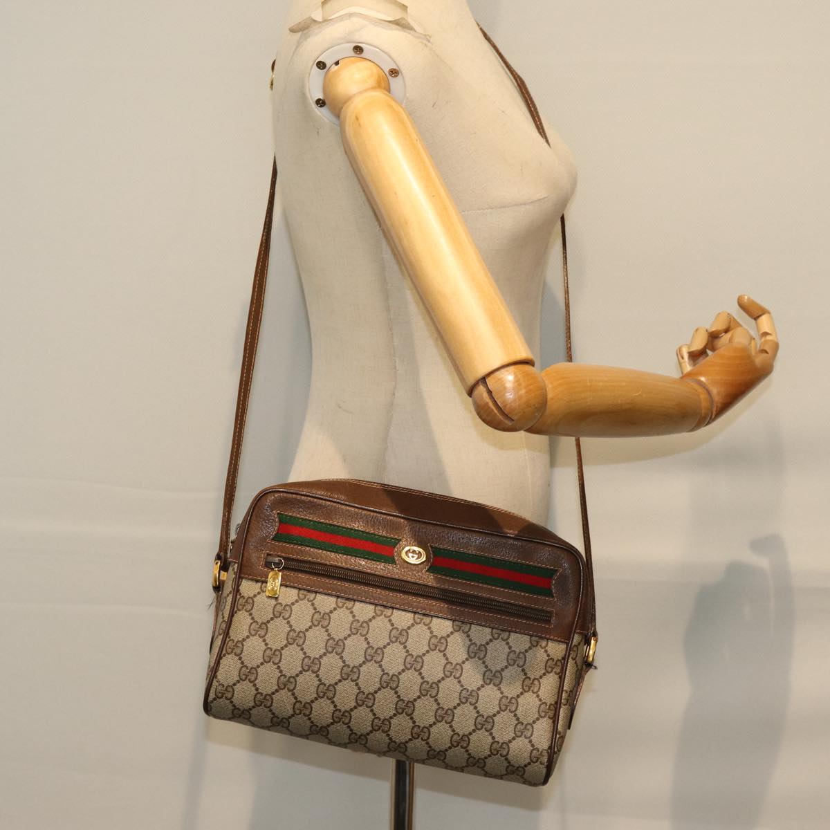 GUCCI GG Supreme Web Sherry Line Shoulder Bag PVC Beige 119 02 088 am6135