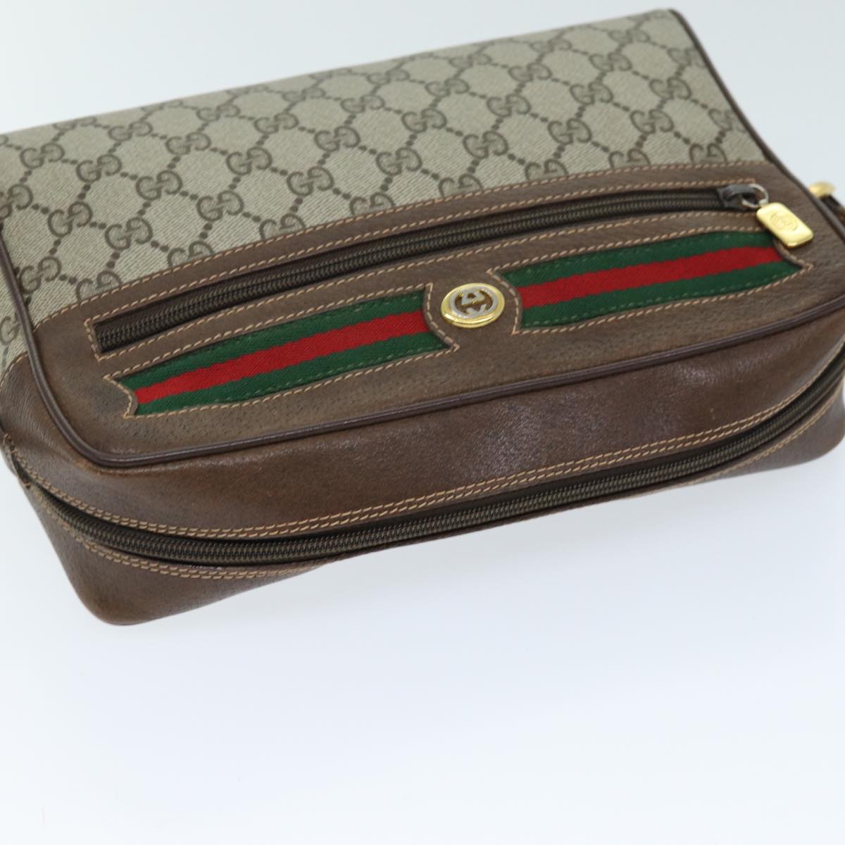 GUCCI GG Supreme Web Sherry Line Shoulder Bag PVC Beige 119 02 088 am6135