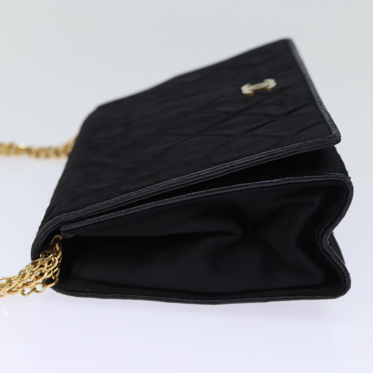 CHANEL Matelasse Chain Shoulder Bag Satin Black CC am6152A