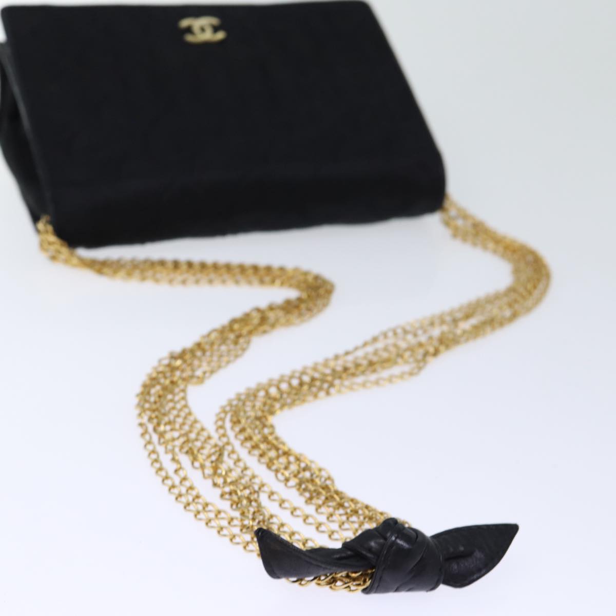 CHANEL Matelasse Chain Shoulder Bag Satin Black CC am6152A