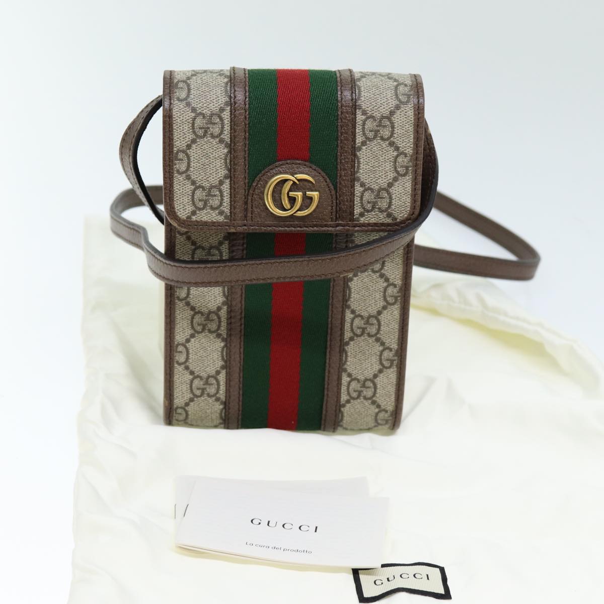 GUCCI GG Supreme Web Sherry Line Shoulder Bag PVC Beige Red 625757 am6198