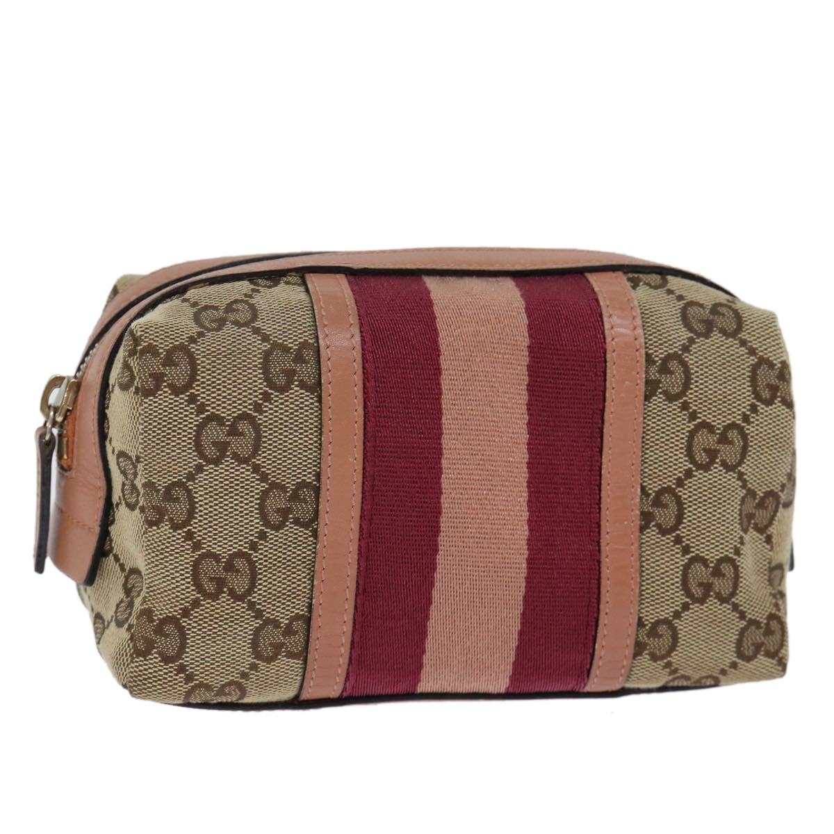 GUCCI GG Canvas Sherry Line Pouch Beige Wine Red 256636 am6220
