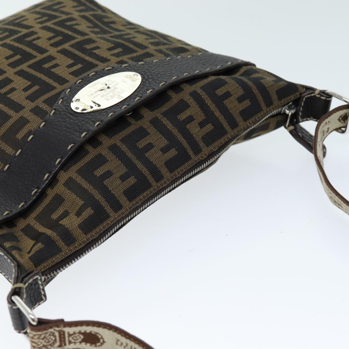 FENDI Zucca Canvas Shoulder Bag Black Brown am6285