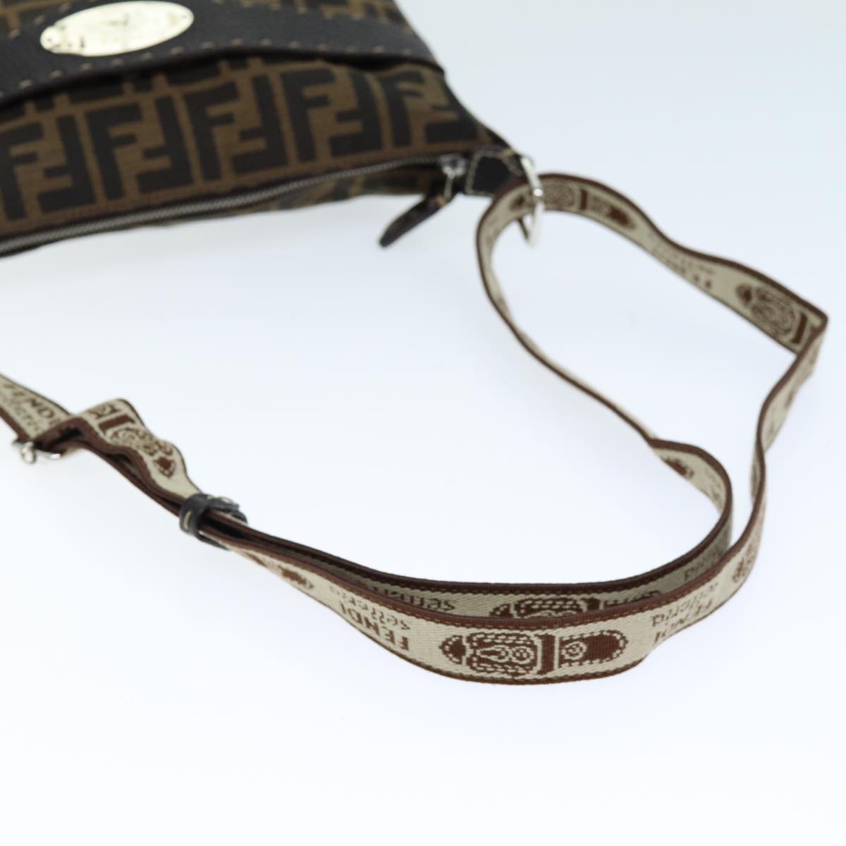 FENDI Zucca Canvas Shoulder Bag Black Brown am6285