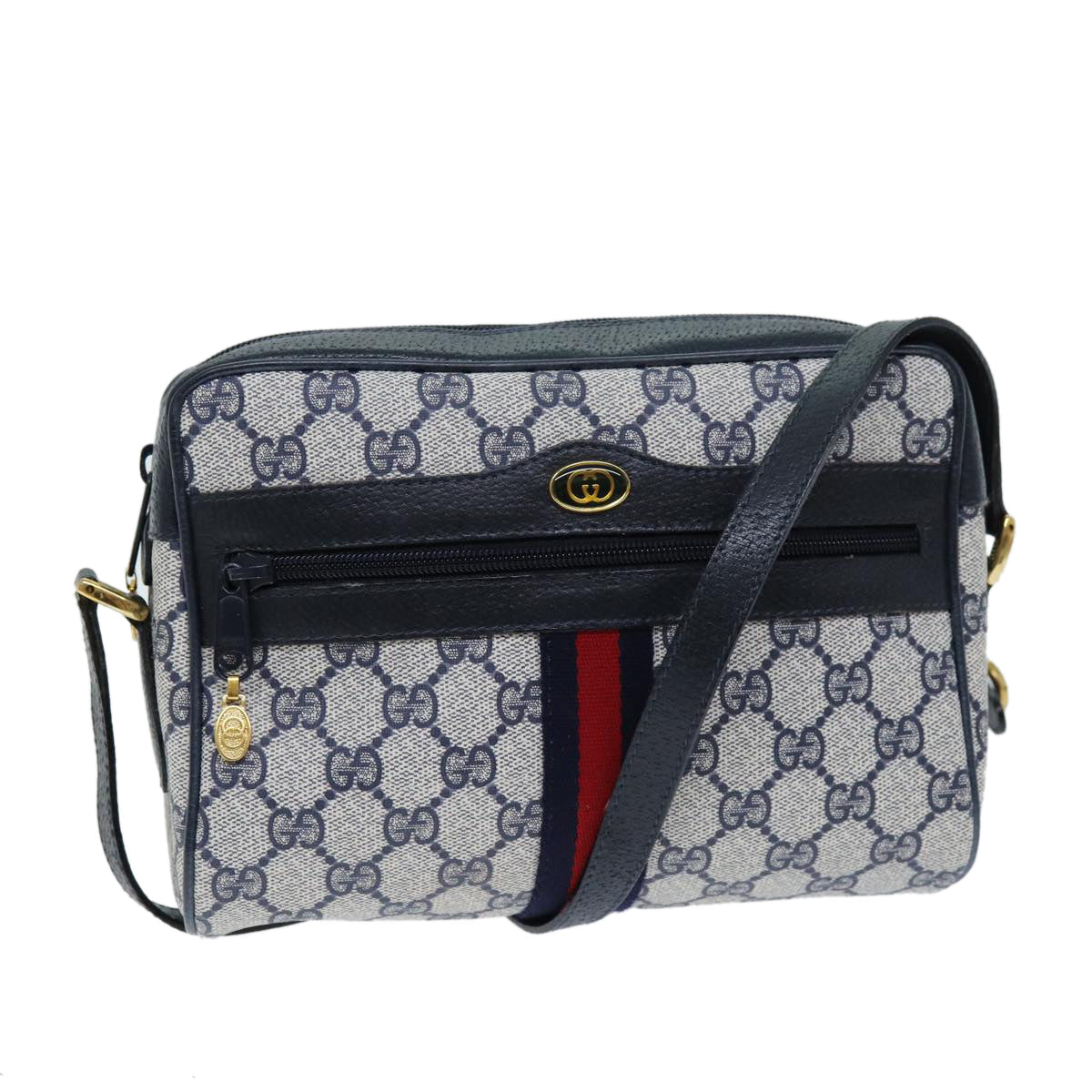 GUCCI GG Supreme Sherry Line Shoulder Bag PVC Navy Red 56 02 004 am6288