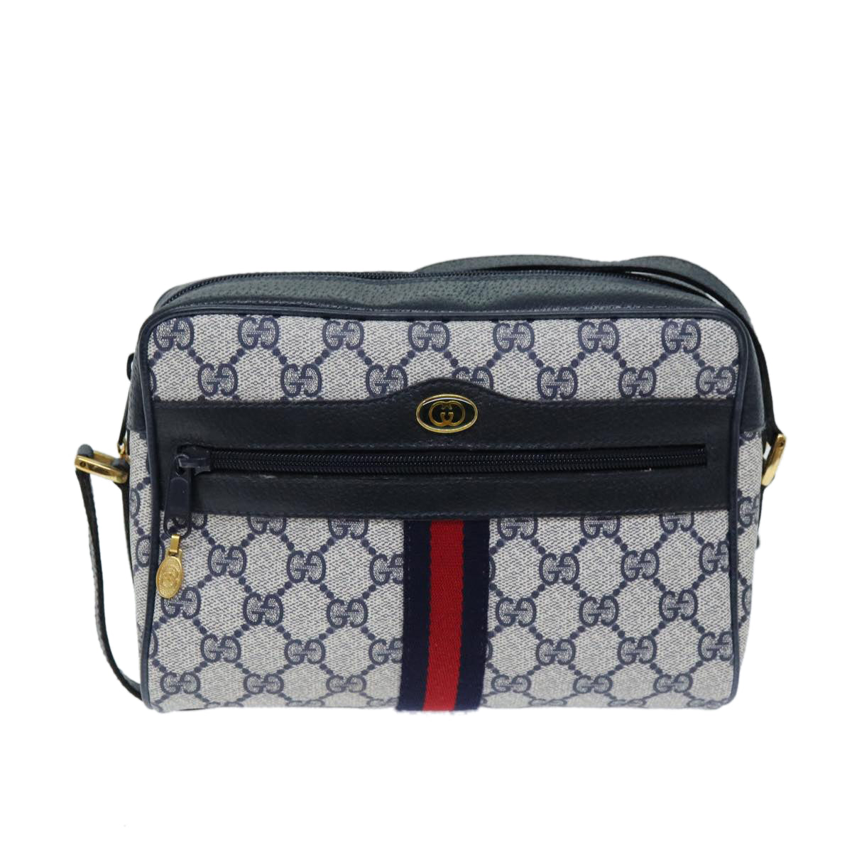 GUCCI GG Supreme Sherry Line Shoulder Bag PVC Navy Red 56 02 004 am6288