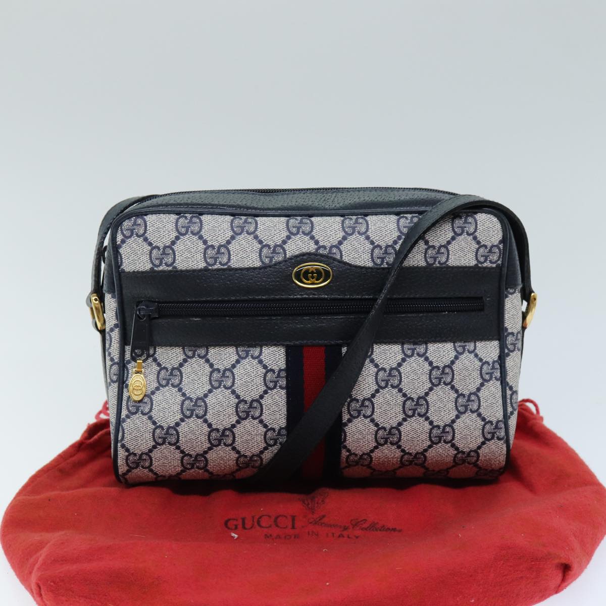 GUCCI GG Supreme Sherry Line Shoulder Bag PVC Navy Red 56 02 004 am6288