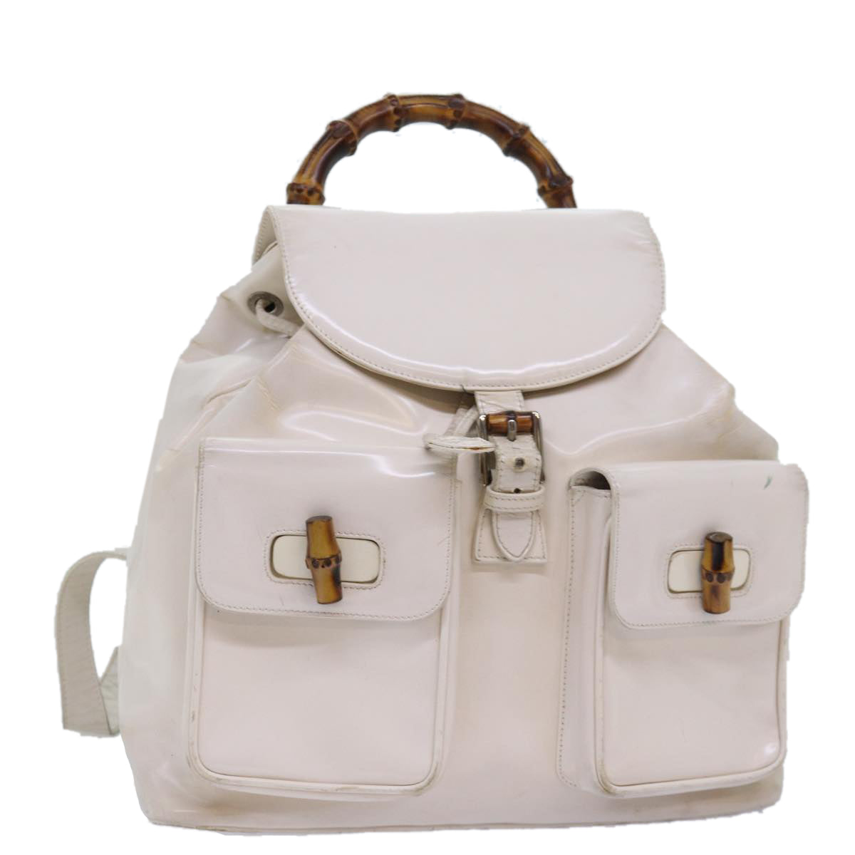GUCCI Bamboo Hand Bag Patent leather White 003 2058 0016 5 am6347