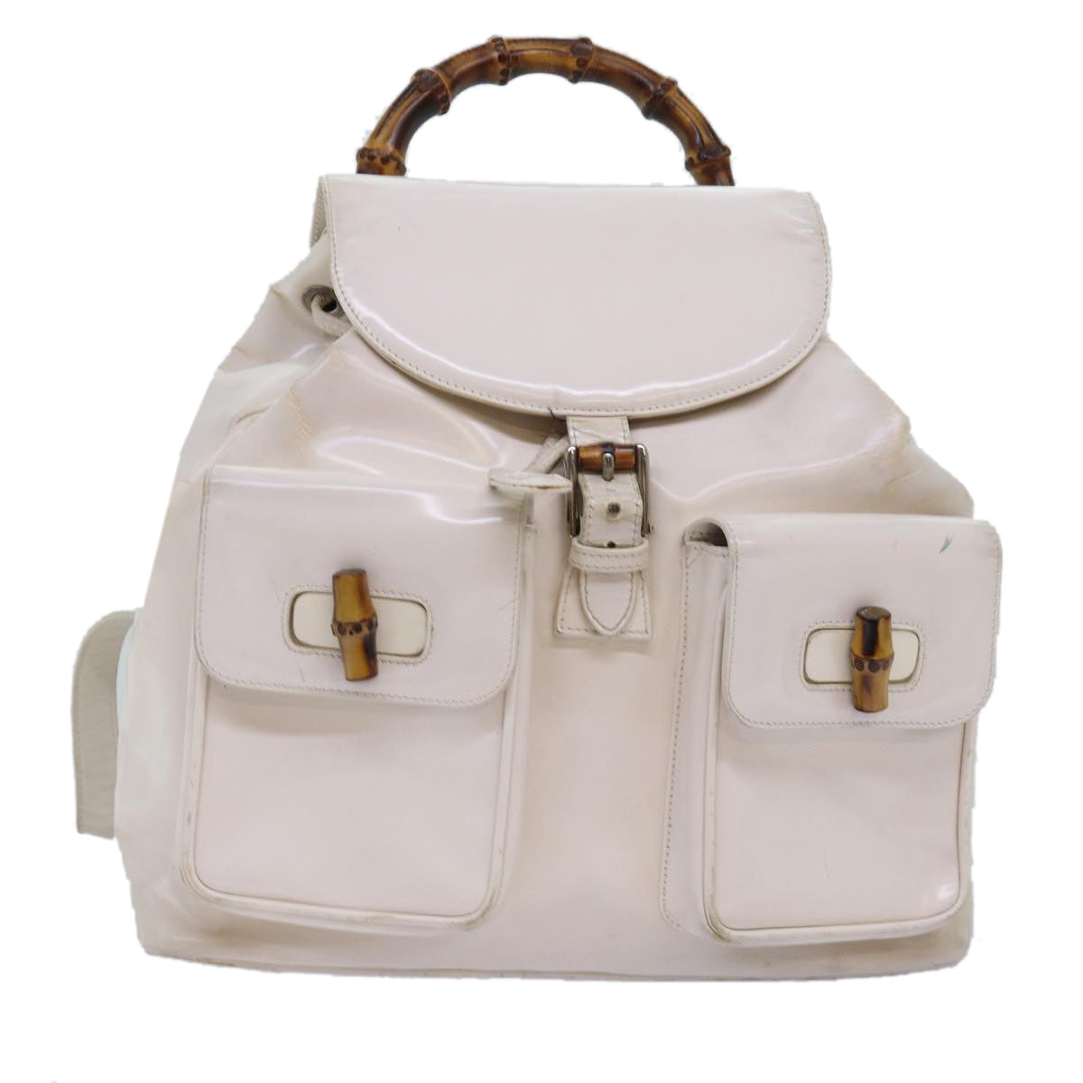 GUCCI Bamboo Hand Bag Patent leather White 003 2058 0016 5 am6347