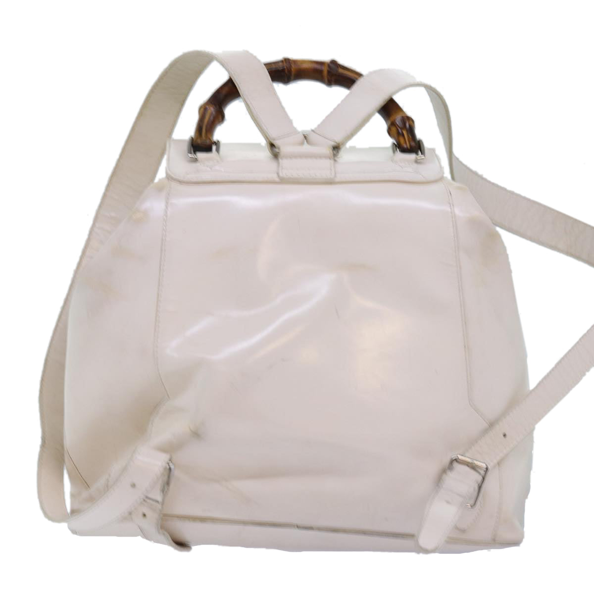 GUCCI Bamboo Hand Bag Patent leather White 003 2058 0016 5 am6347