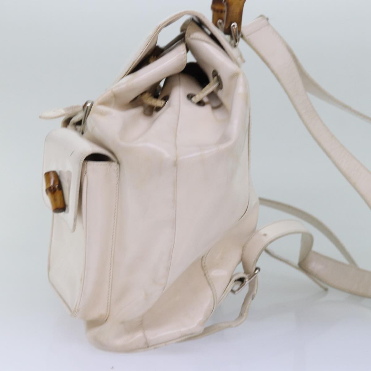 GUCCI Bamboo Hand Bag Patent leather White 003 2058 0016 5 am6347