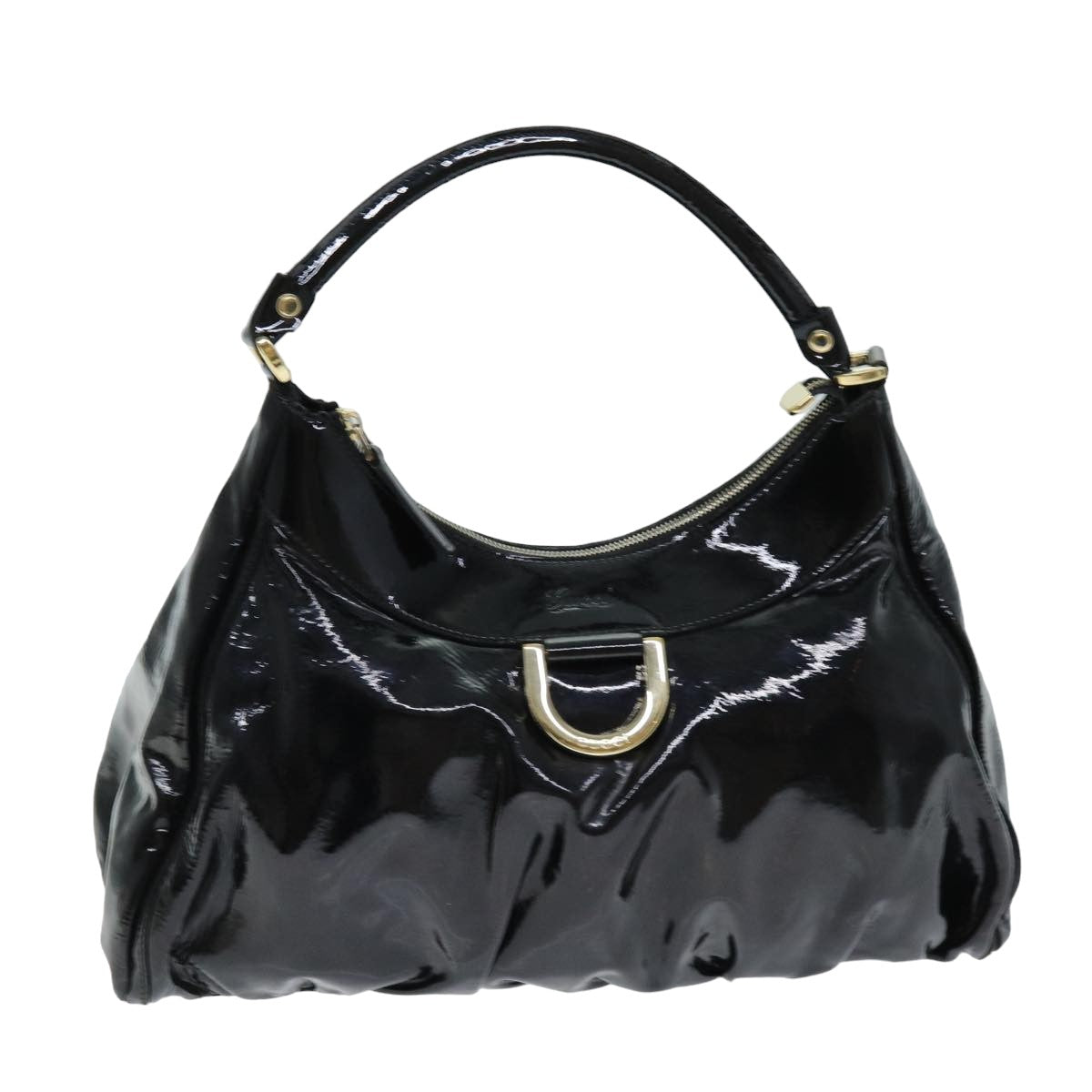 GUCCI Abbey Hand Bag Enamel Black 189833 am6439