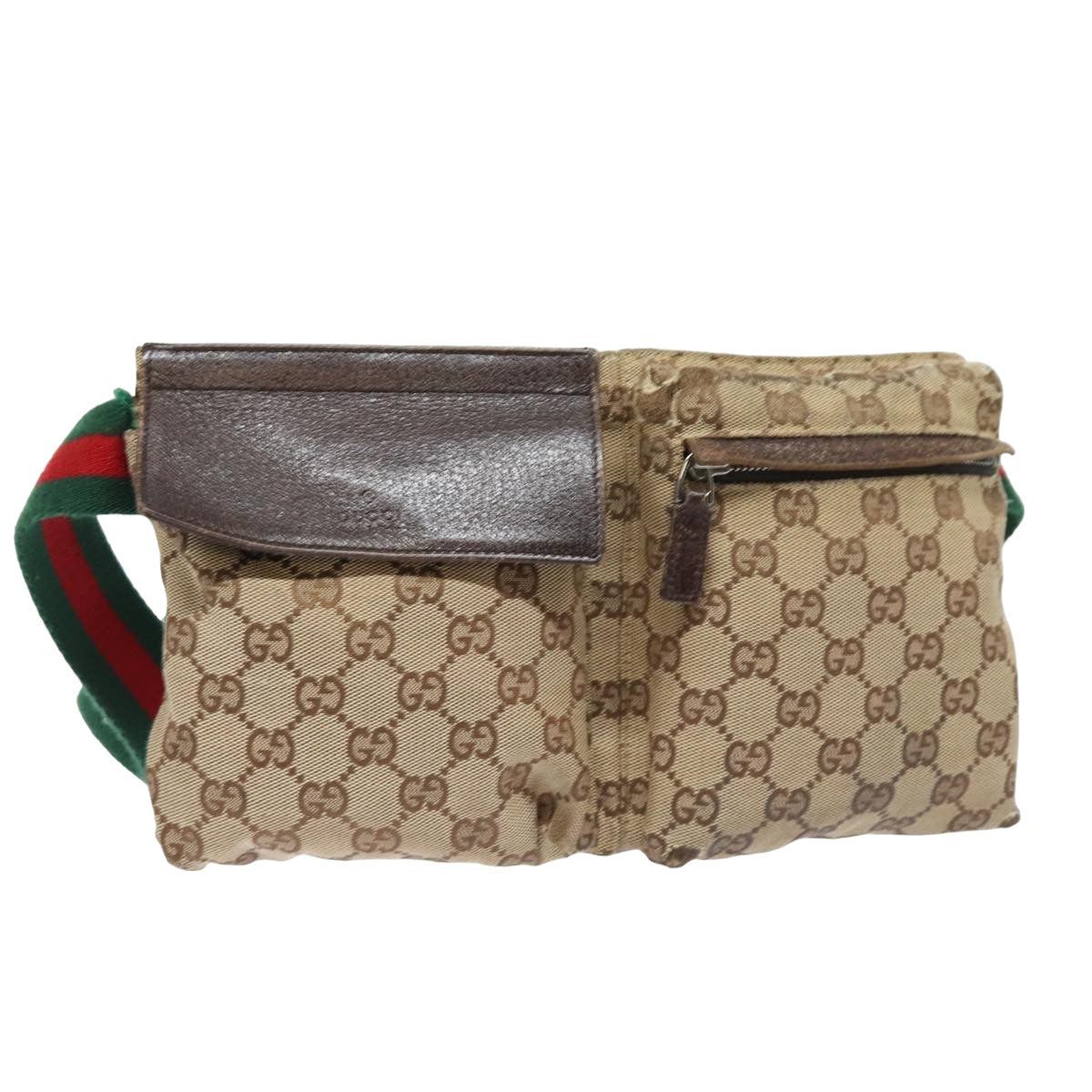 GUCCI GG Canvas Web Sherry Line Waist bag Beige Red Green 28566 am6441
