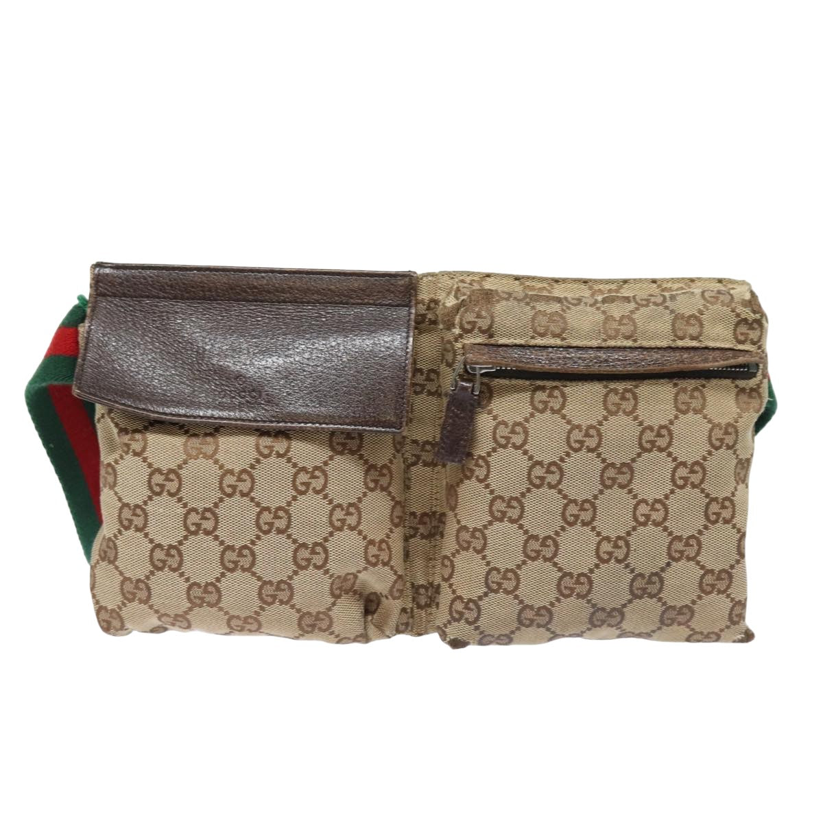 GUCCI GG Canvas Web Sherry Line Waist bag Beige Red Green 28566 am6441