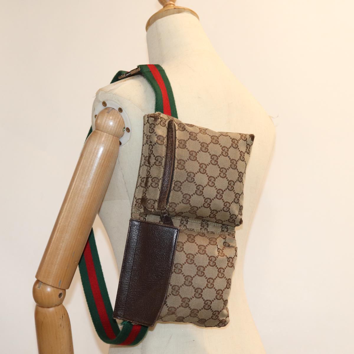 GUCCI GG Canvas Web Sherry Line Waist bag Beige Red Green 28566 am6441