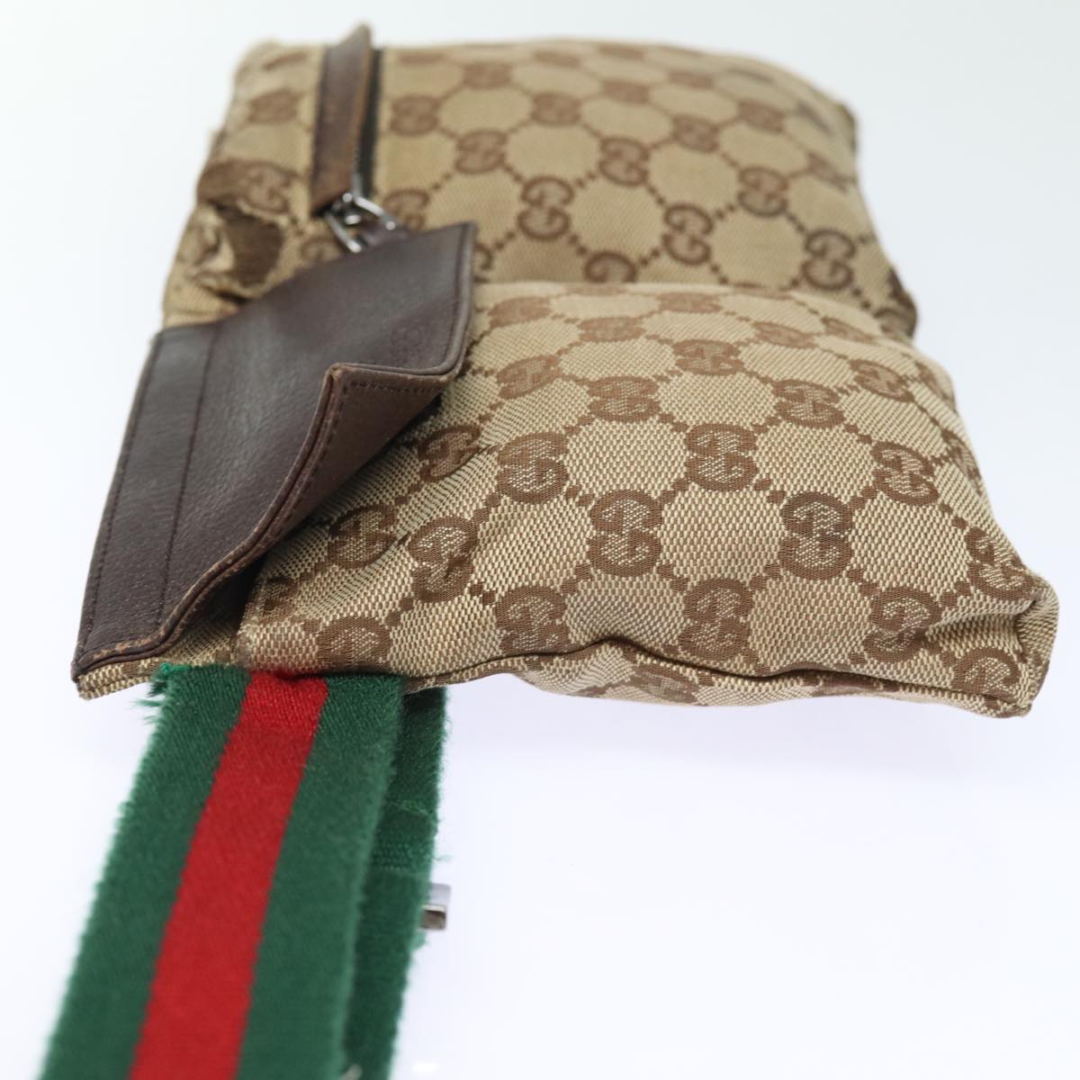 GUCCI GG Canvas Web Sherry Line Waist bag Beige Red Green 28566 am6441