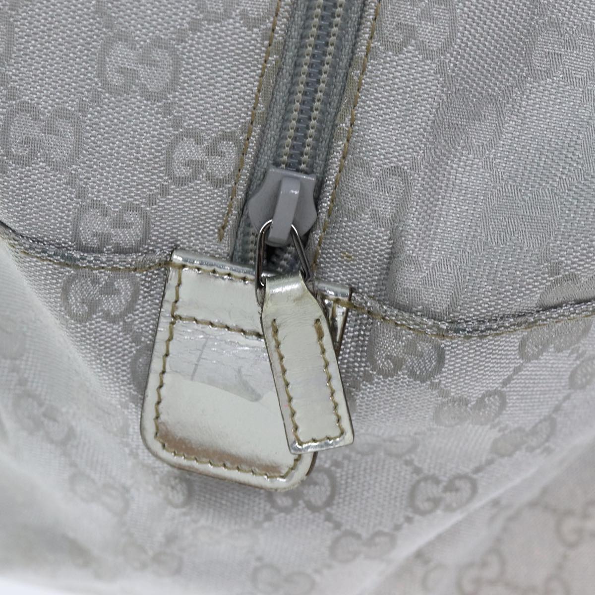 GUCCI GG Canvas Sherry Line Boston Bag Gray Silver 153240 am6442