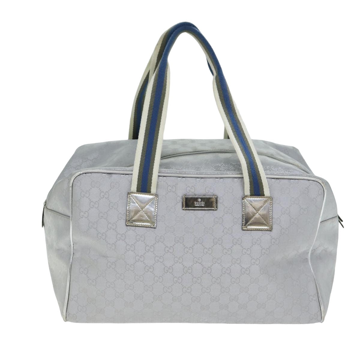 GUCCI GG Canvas Sherry Line Boston Bag Gray Silver 153240 am6442