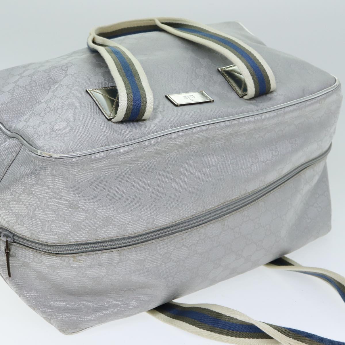 GUCCI GG Canvas Sherry Line Boston Bag Gray Silver 153240 am6442