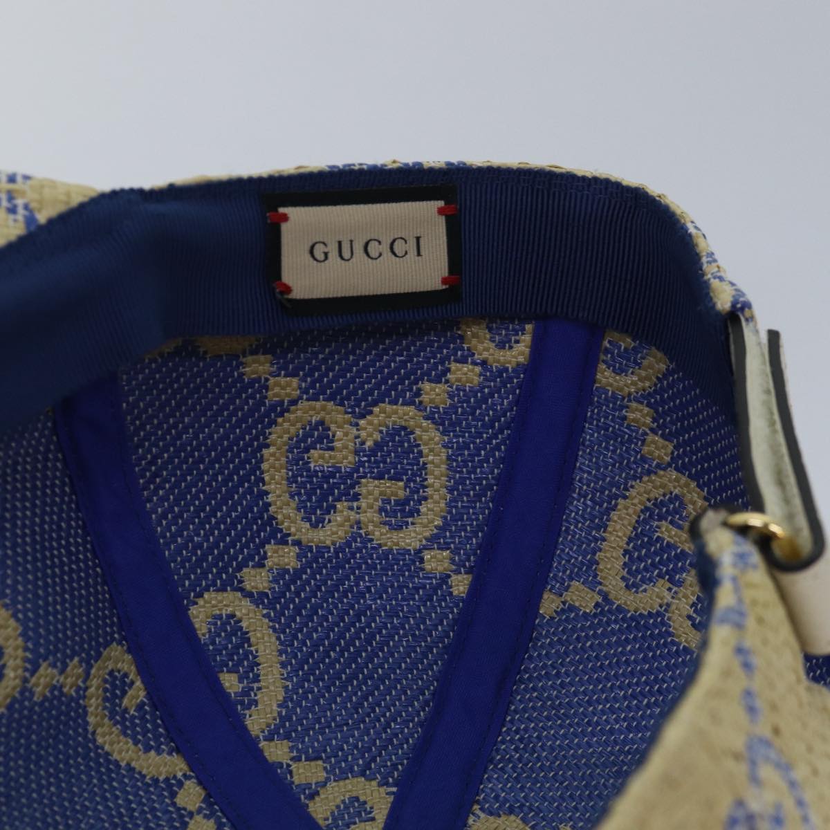 GUCCI Cap GG Canvas Raffia L size Beige 701713 am6474