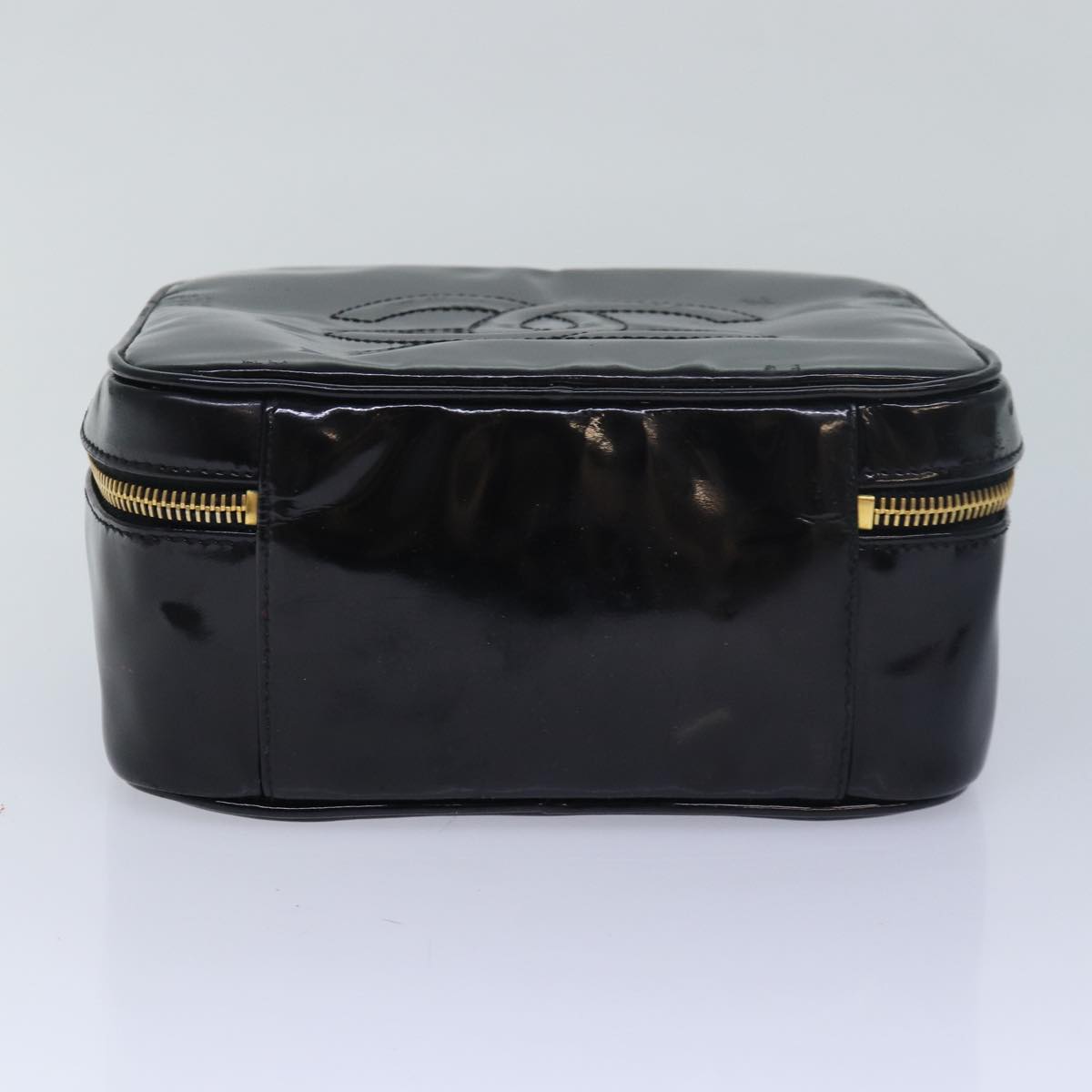 CHANEL Vanity Hand Bag Enamel 2way Black CC am6641