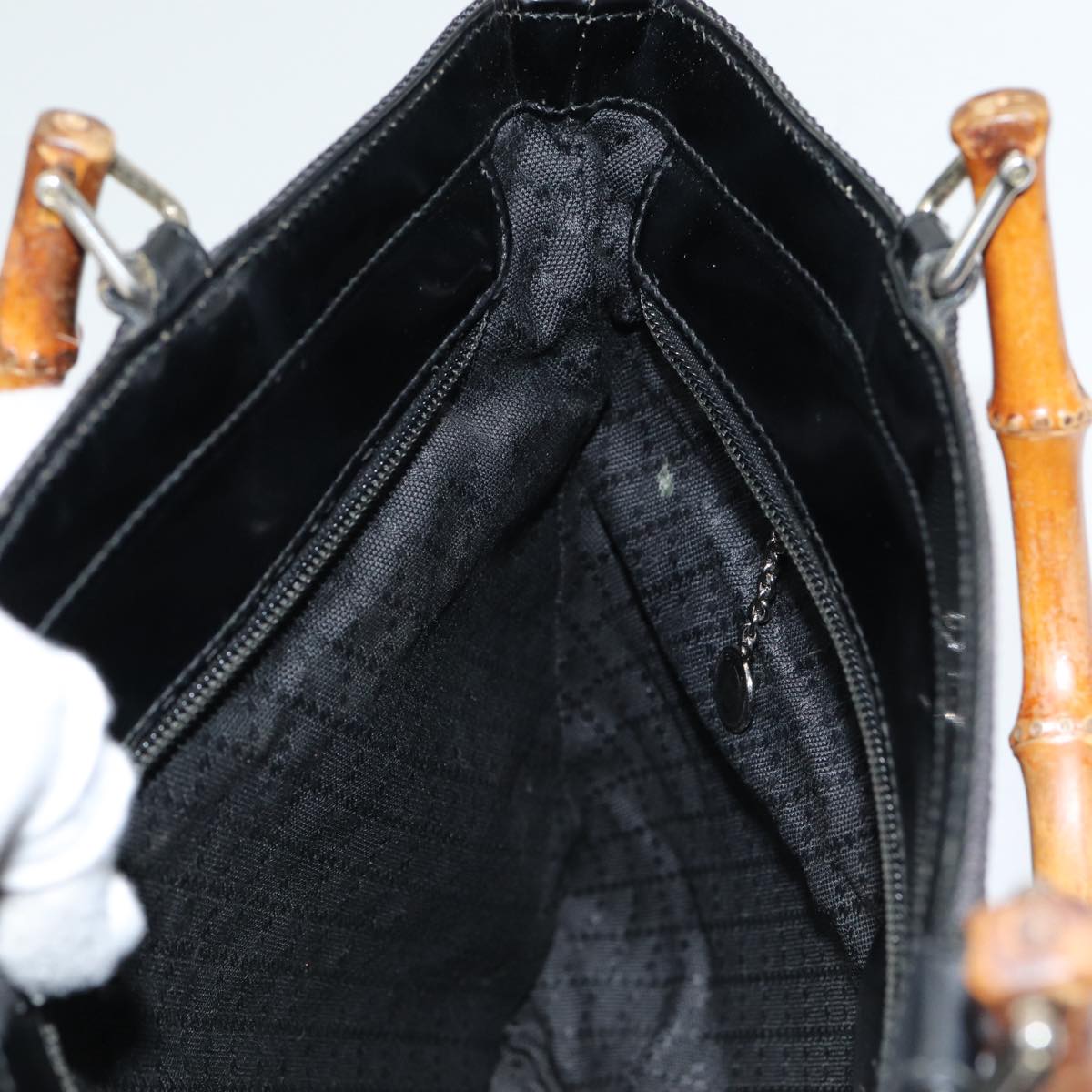 GUCCI Bamboo Hand Bag Nylon Black am6667