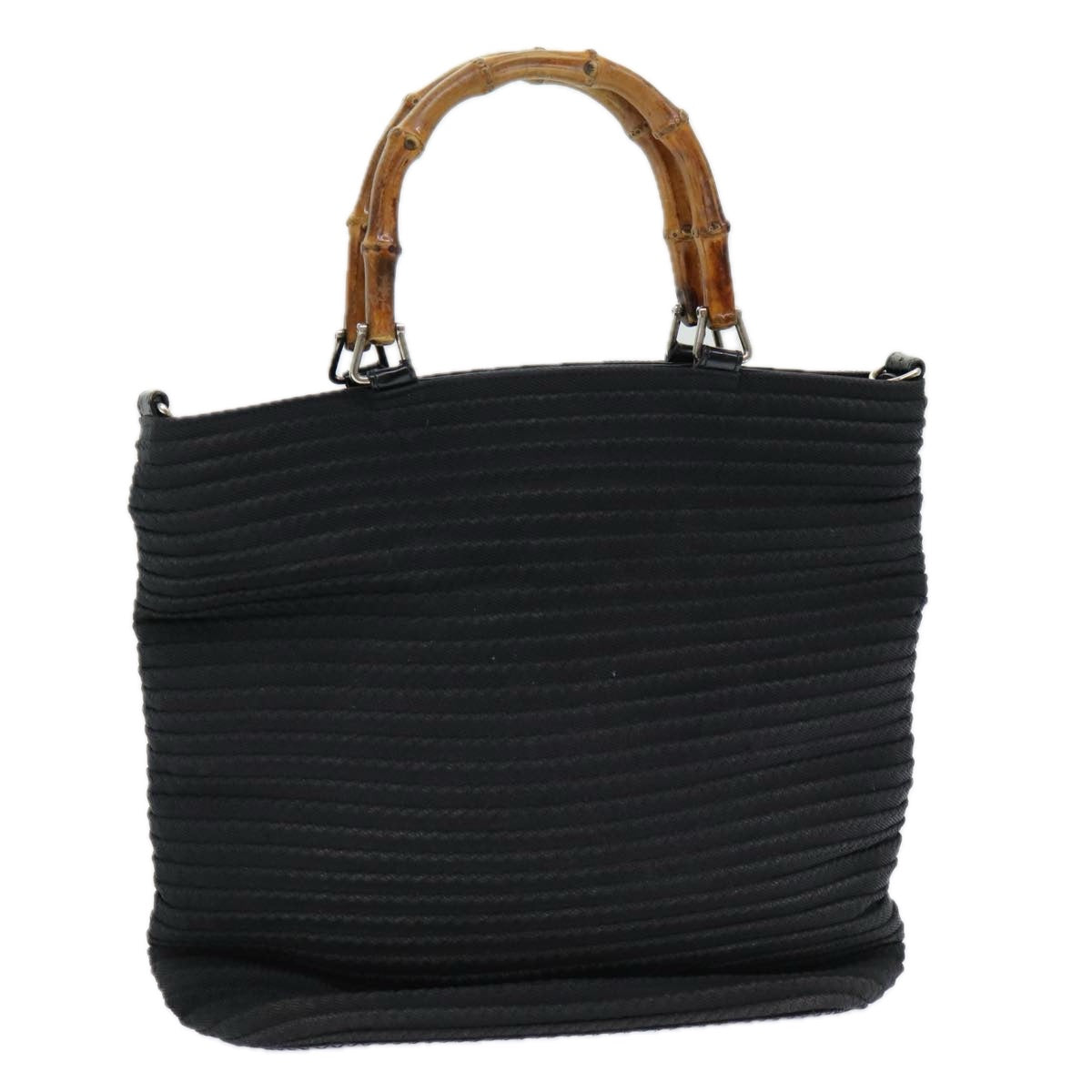 GUCCI Bamboo Hand Bag Nylon Black am6667