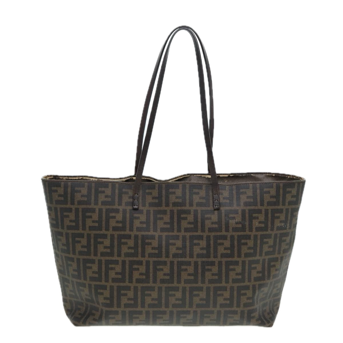 FENDI Zucca Canvas Tote Bag Brown Black gold am6727