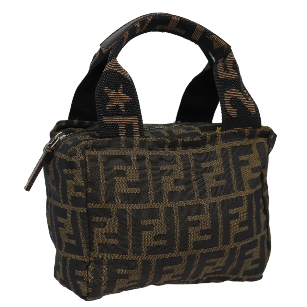 FENDI Zucca Canvas Hand Bag Brown Black Silver am6735