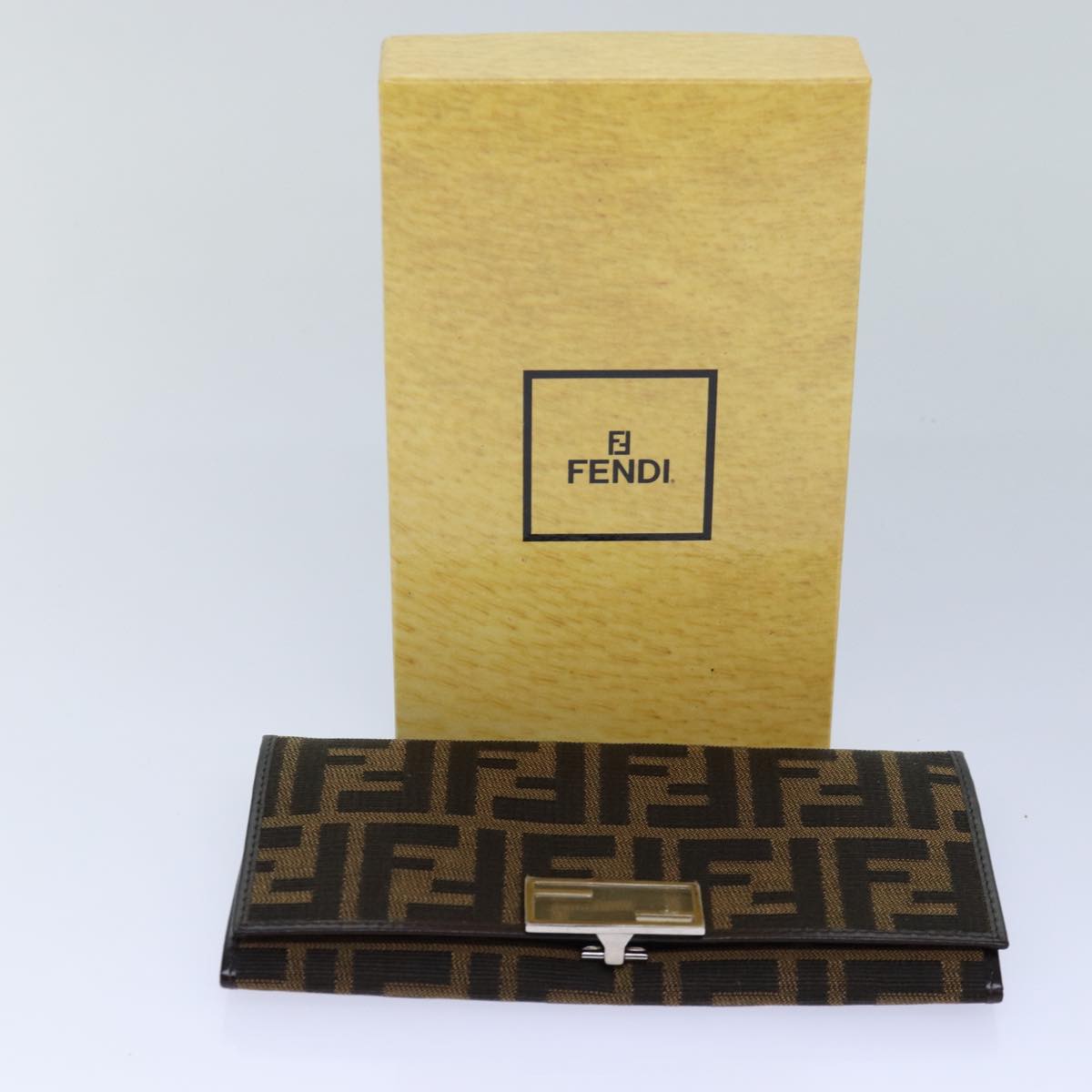 FENDI Zucca Canvas Long Wallet Black Brown Silver am6788