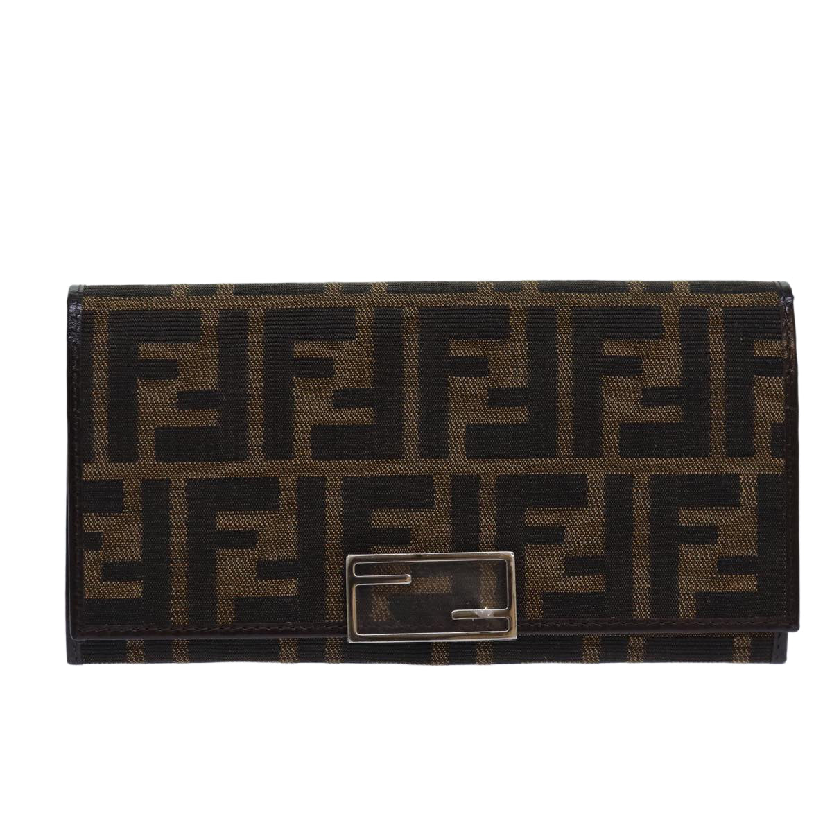 FENDI Zucca Canvas Long Wallet Black Brown Silver am6788