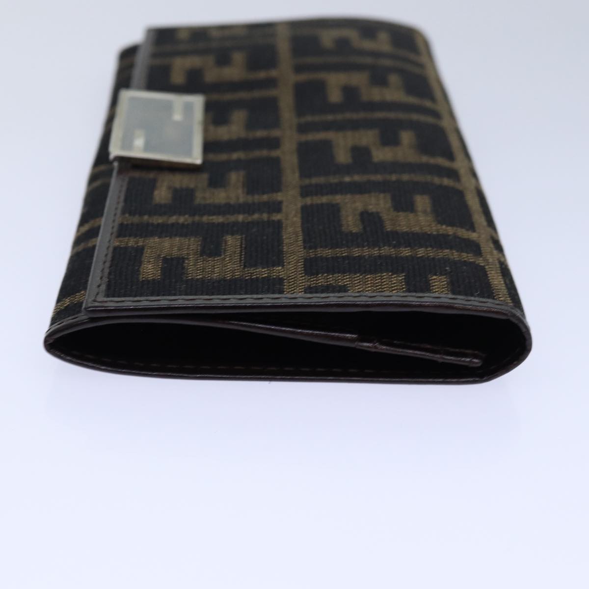 FENDI Zucca Canvas Long Wallet Black Brown Silver am6788