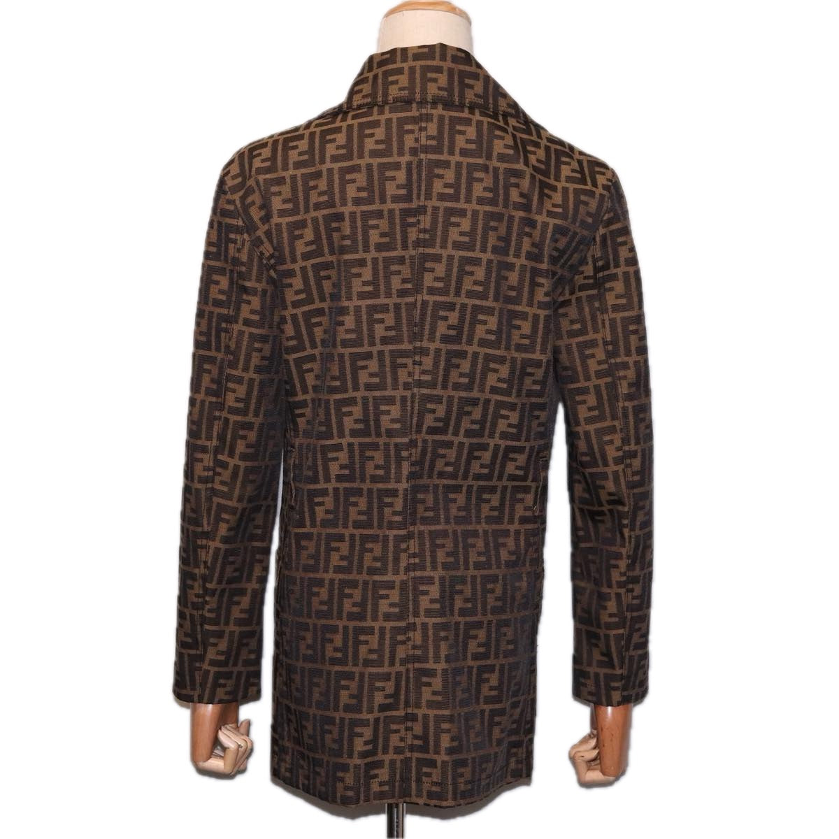 FENDI Jacket Zucca Canvas Jacket 38 Brown Black am6809
