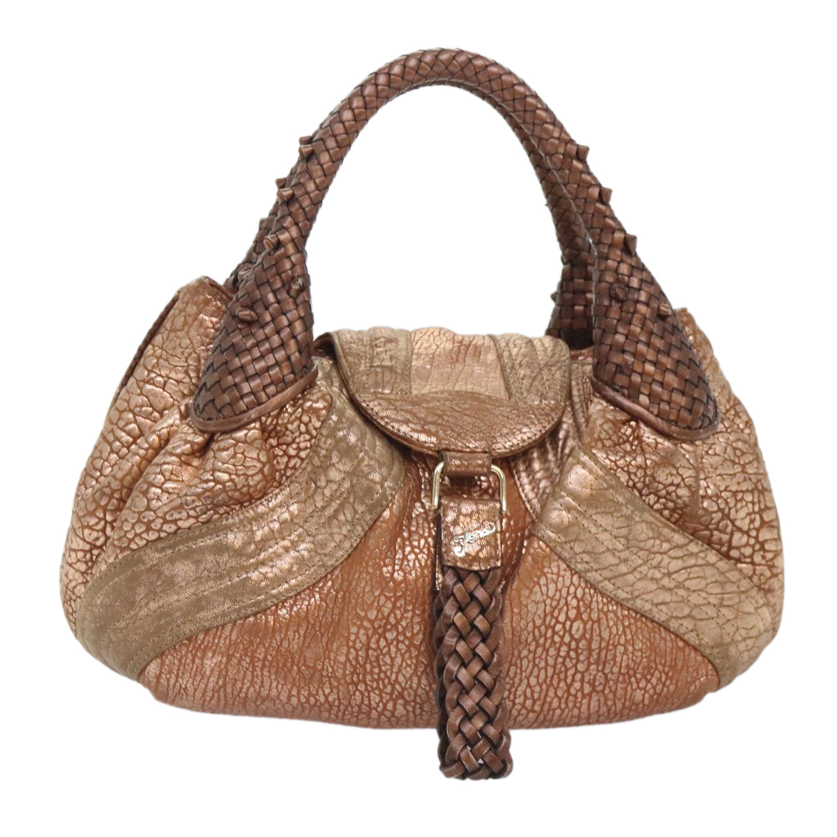 FENDI spy Hand Bag Leather Gold Tone am6841