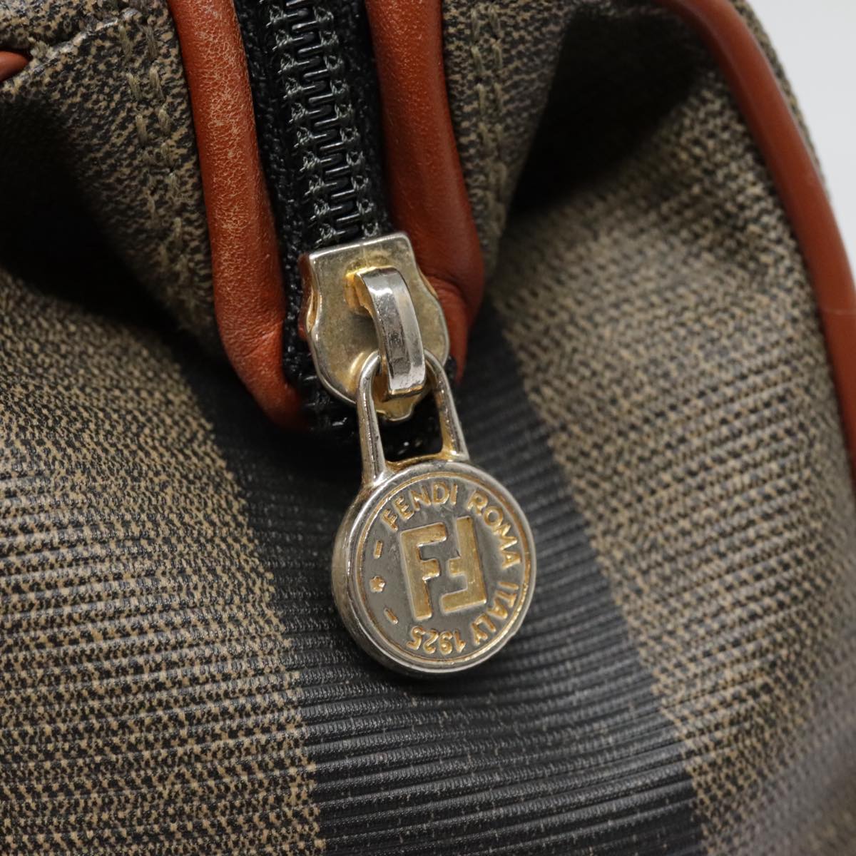 FENDI Pecan Canvas Hand Bag Coated Canvas 2way Brown Khaki am6873