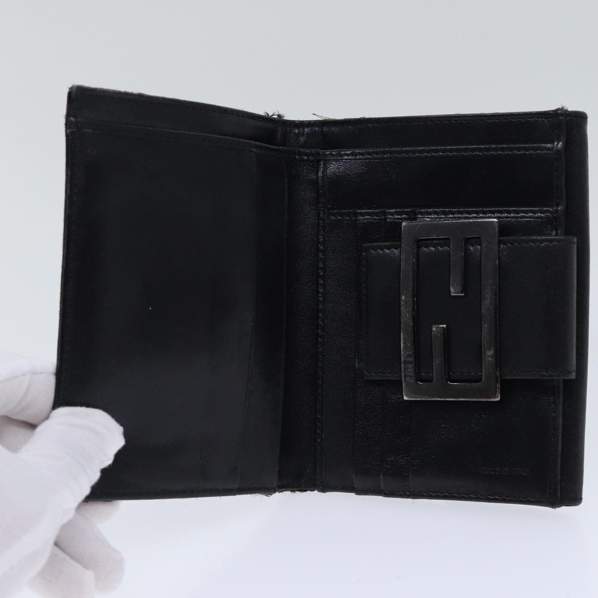 FENDI Zucchino Canvas Wallet Brown Silver am6905