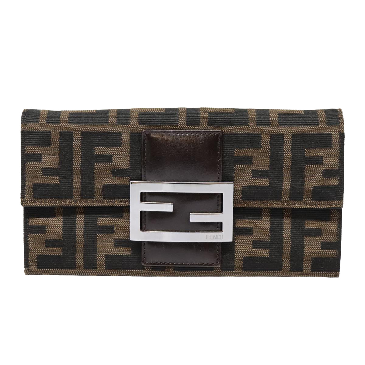 FENDI Zucca Canvas Long Wallet Black Brown Silver am6992