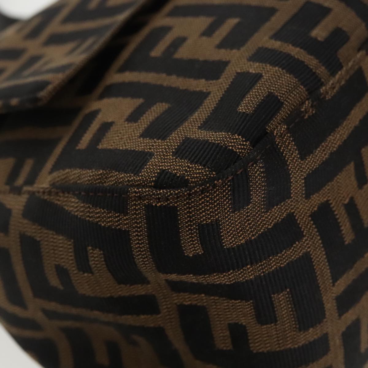 FENDI Zucca Canvas Mamma Baguette Shoulder Bag Black Brown Silver am7091A