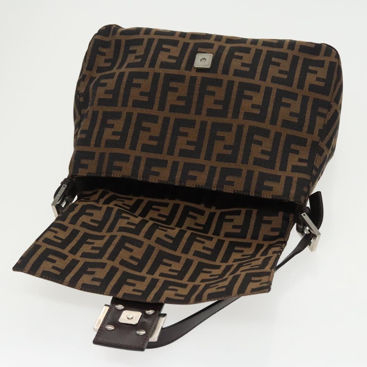 FENDI Zucca Canvas Mamma Baguette Shoulder Bag Black Brown Silver am7091A