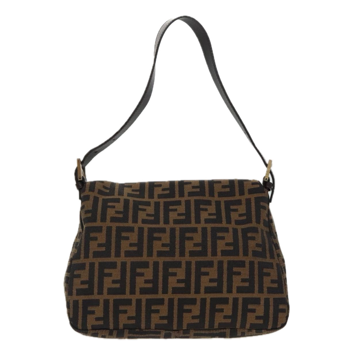 FENDI Zucca Canvas Mamma Baguette Shoulder Bag Black Brown Silver am7091A